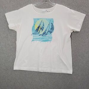 VINTAGE Crazy Shirts Men Shirt Medium White Sail Boat San Diego Graphic Y2K READ